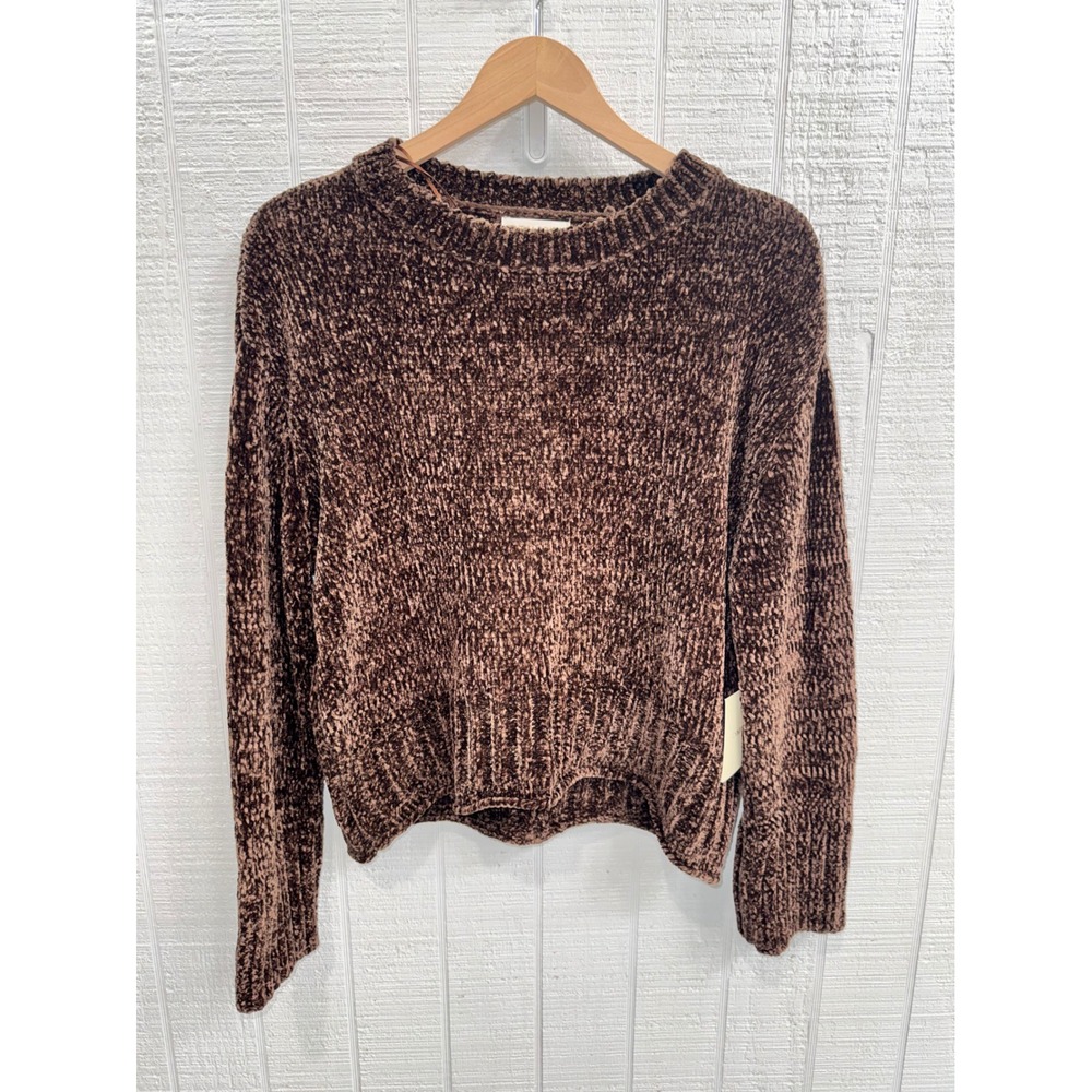 Cynthia Rowley Chenille Sweater Women Brown Velvet Knit Crew Neck Medium NEW